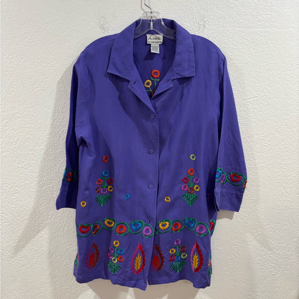 Linea by Louis Dell’ Olio Purple Embroidered Tunic Shirt